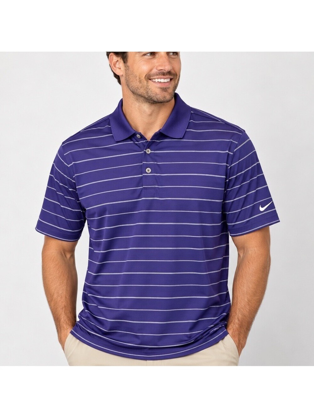 Nike Golf Dri-FIT Purple Striped Polo Shirt Men’s XL Short Sleeve Performance